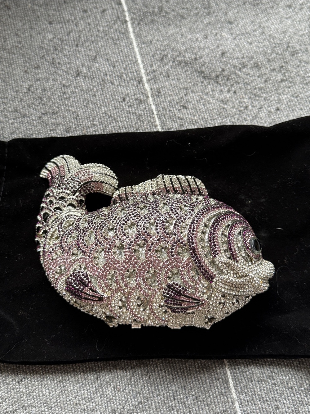 Beautiful rhinestone crystal clutch in the shape of a koi fish